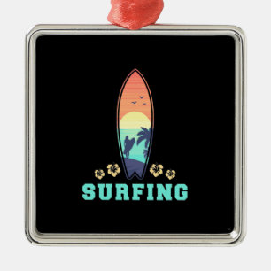 Surfing And Flower Metal Tree Decoration