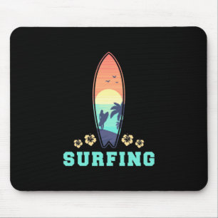 Surfing And Flower Mouse Mat
