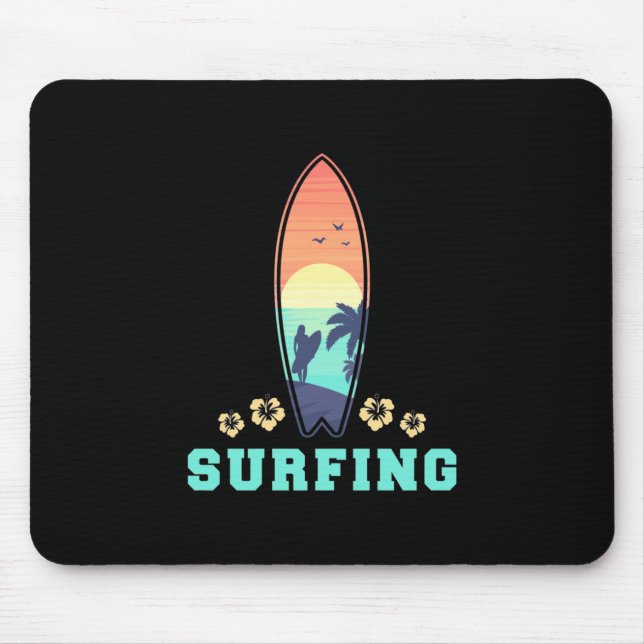 Surfing And Flower Mouse Mat (Front)