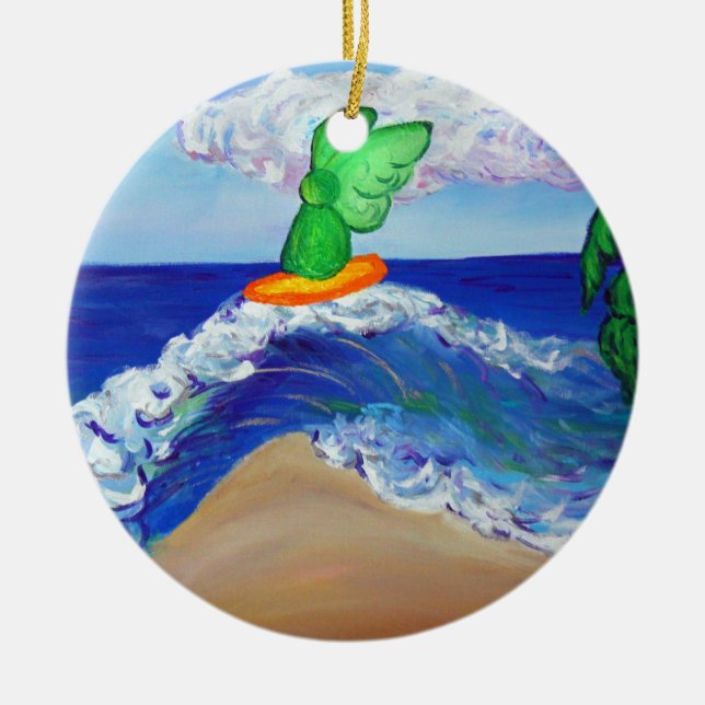 Surfing Angel Raphael Riding Healing Wave Ornament (Front)
