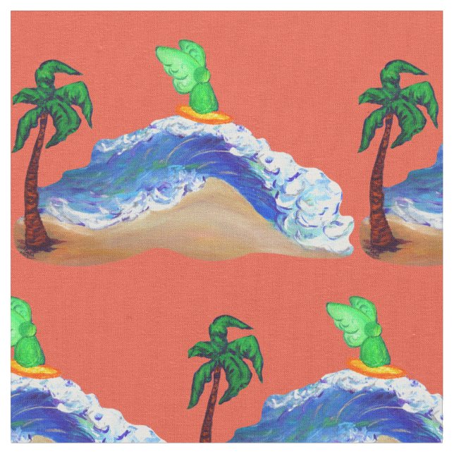 Surfing Archangel Raphael Art Fabric Material (Close Up)