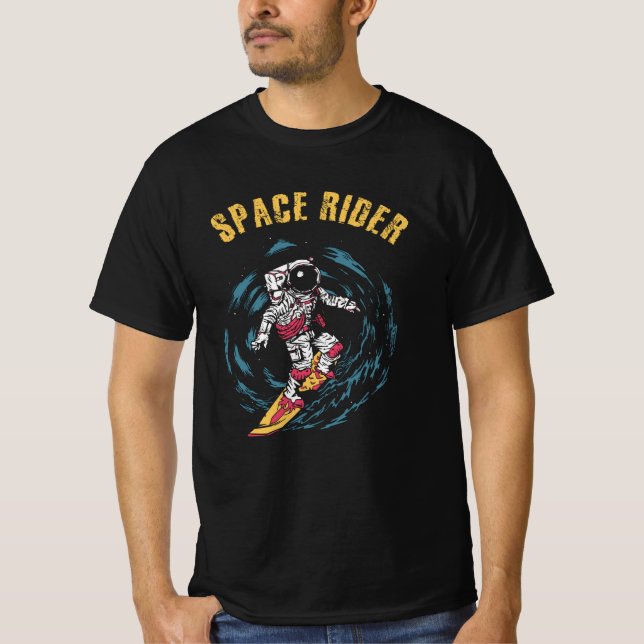 Surfing Astronaut Space Rider Surfer T-Shirt (Front)