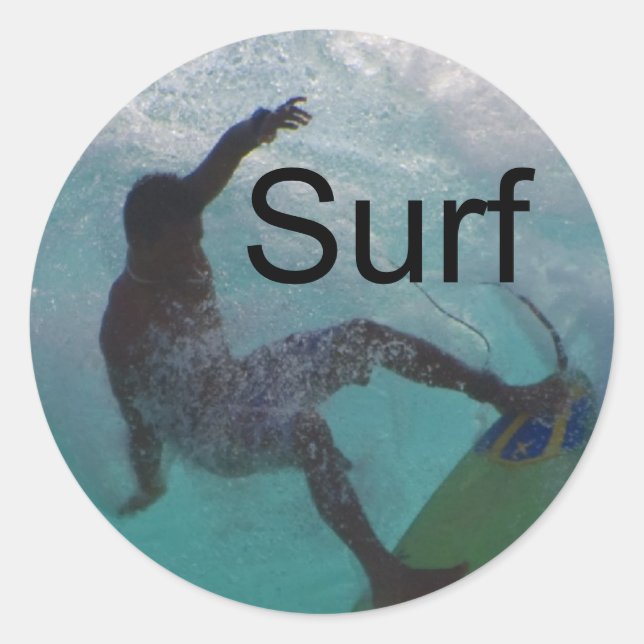 surfing at a big wave classic round sticker (Front)