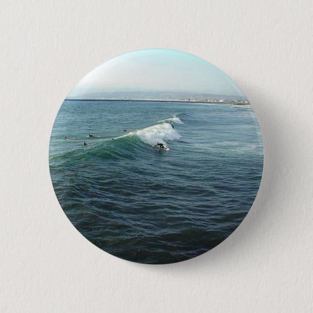Surfing At Ocean Beach 6 Cm Round Badge (Front)