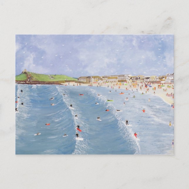 Surfing at Porthmeor Postcard (Front)