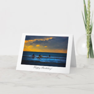 Surfing at Sunset - Happy Birthday Card