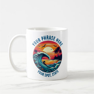 Surfing at Sunset Retro Style Coffee Mug