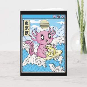 Surfing Axolotl Drinking Nana Milk Kawaii Anime Va Card
