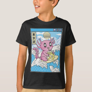Surfing Axolotl Drinking Nana Milk Kawaii Anime Va T-Shirt