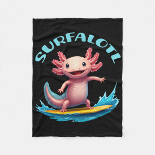 Surfing Axolotl Surfalotl Funny Ocean Beach Fleece Blanket