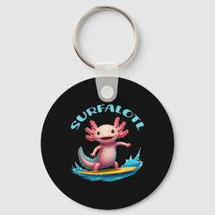 Surfing Axolotl Surfalotl Funny Ocean Beach Key Ring