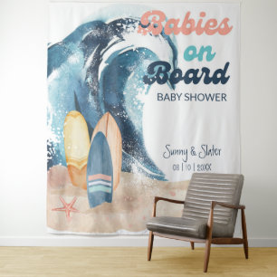 Surfing Babies On Board Beach Twins Baby Shower Tapestry