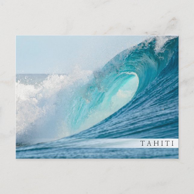 Surfing barrel wave breaking on Tahiti Postcard (Front)