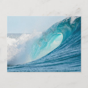 Surfing barrel wave breaking postcard