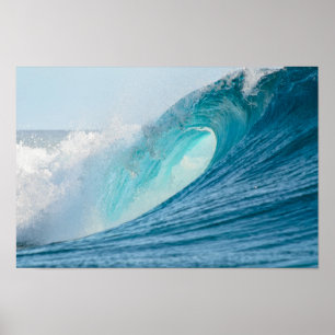 Surfing barrel wave breaking poster