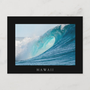 Surfing barrel wave, Hawaii, black postcard