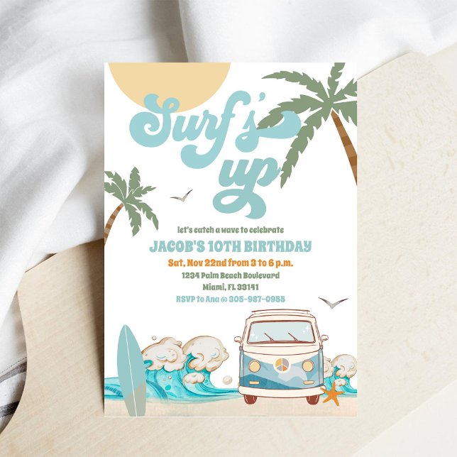 Surfing Beach Birthday Invitation (Creator Uploaded)