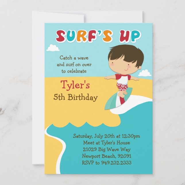 Surfing Beach Birthday Party Invitation (Front)