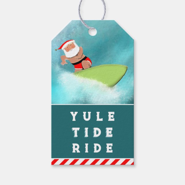 Surfing Beach Christmas Gift Tags (Front)