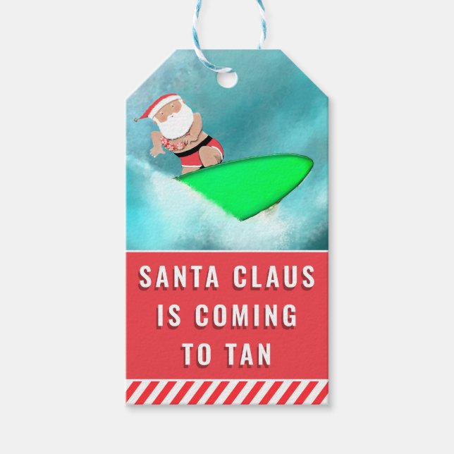 Surfing Beach Christmas Holiday Gift Tags (Front)