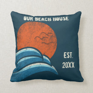 Surfing Beach House Vintage Retro Personalised Cushion