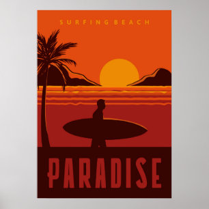 Surfing Beach Paradise Poster