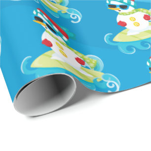 Surfing beach snowman Christmas party tiled wrap Wrapping Paper