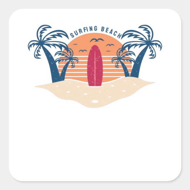 Surfing Beach Square Sticker (Front)