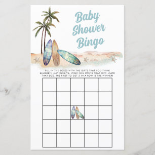 Surfing Beach Summer Baby Shower Bingo Game