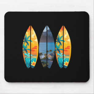 Surfing Beach Surfboard Retro Tropical Hawaii Palm Mouse Mat