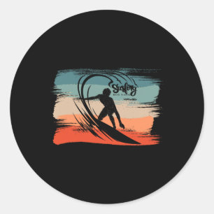 Surfing Beach Surfer Board Surf  Classic Round Sticker