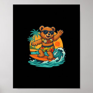 Surfing Bear In Summer Season For Surfboard Lovers Poster