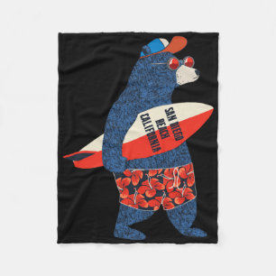 Surfing Bear On San Diego Beach California Summer  Fleece Blanket