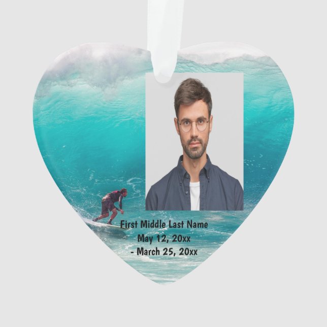 Surfing Big Wave Ocean Beach Dated Photo Custom Ornament (Back)