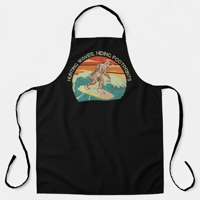 Surfing Bigfoot Hunting Waves Hiding Footprints Apron (Front)