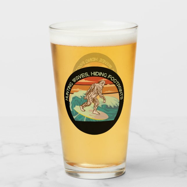 Surfing Bigfoot Hunting Waves Hiding Footprints Glass (Front Filled)