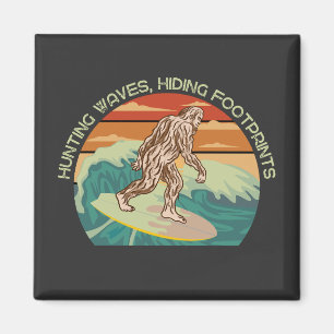 Surfing Bigfoot Hunting Waves Hiding Footprints Magnet