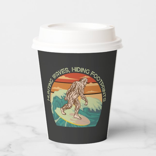 Surfing Bigfoot Hunting Waves Hiding Footprints Paper Cups (Front)