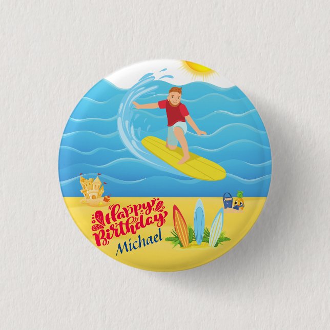 Surfing Birthday  3 Cm Round Badge (Front)
