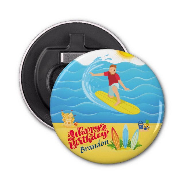 Surfing Birthday   Bottle Opener (Front)