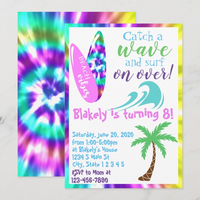 Surfing birthday invitation (Front/Back)