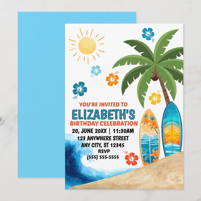 Surfing Birthday Party Invitation (Front/Back)