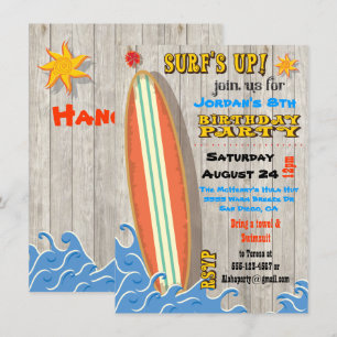 Surfing Birthday Party Invitations