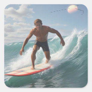 Surfing Birthday Square Sticker