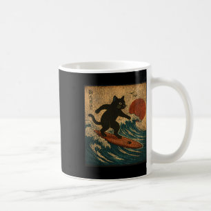 Surfing Black Cat Japanese Art Style Distressed Vi Coffee Mug
