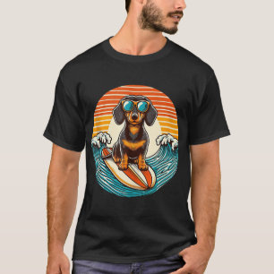 Surfing Black Dachshund Summer Vibes Ocean Beach  T-Shirt