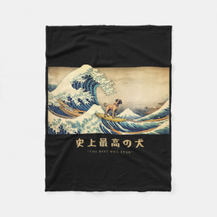 Surfing Black Mouth Cur Kanagawa Wave Japanese Dog Fleece Blanket