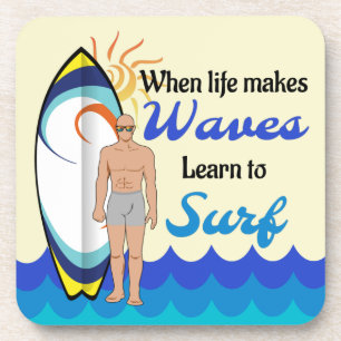 Surfing board water waves inspirational quote  coaster