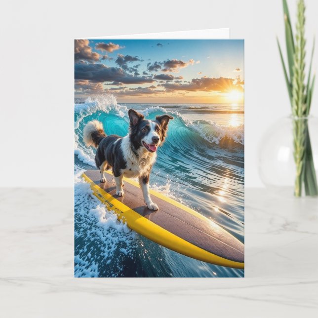 Surfing Border Collie Card (Front)