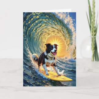 Surfing Border Collie Card